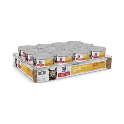 24 Latas Hill's Science Diet Alimento Húmedo Control Urinario y de Bolas de Pelo para Gato Adulto Receta de Pollo, 82g