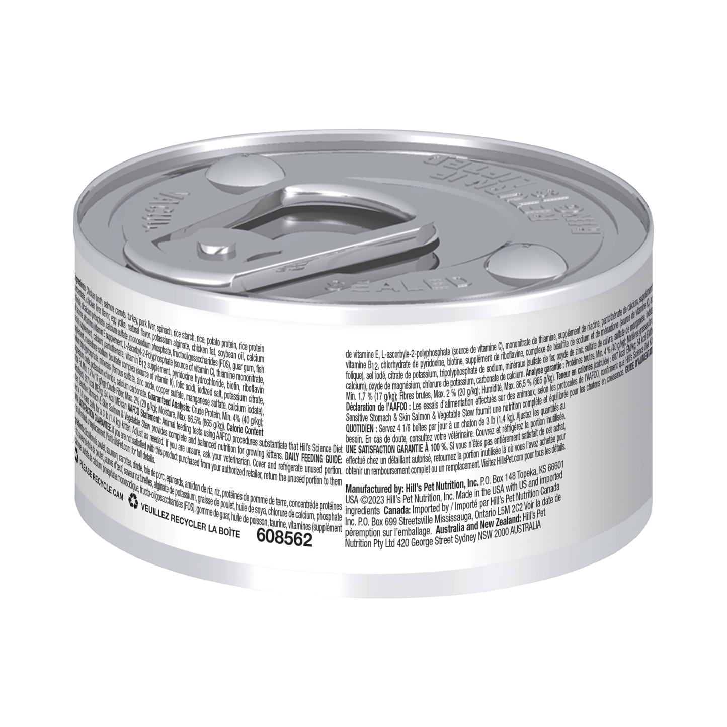 1 Lata Hill´s Science Diet Sensitive Stomach and Skin Kitten, Salmón y Vegetales 79 g