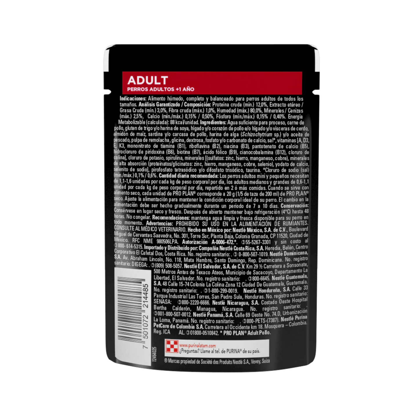 24 Pouches Pro Plan Perro Adulto Receta de Pollo 85 Gr.