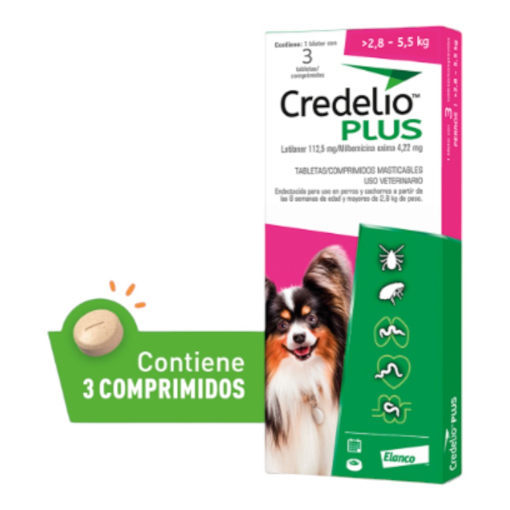 Credelio Plus 3 Tabletas Perros 2.8 a 5.5 Kg Elanco