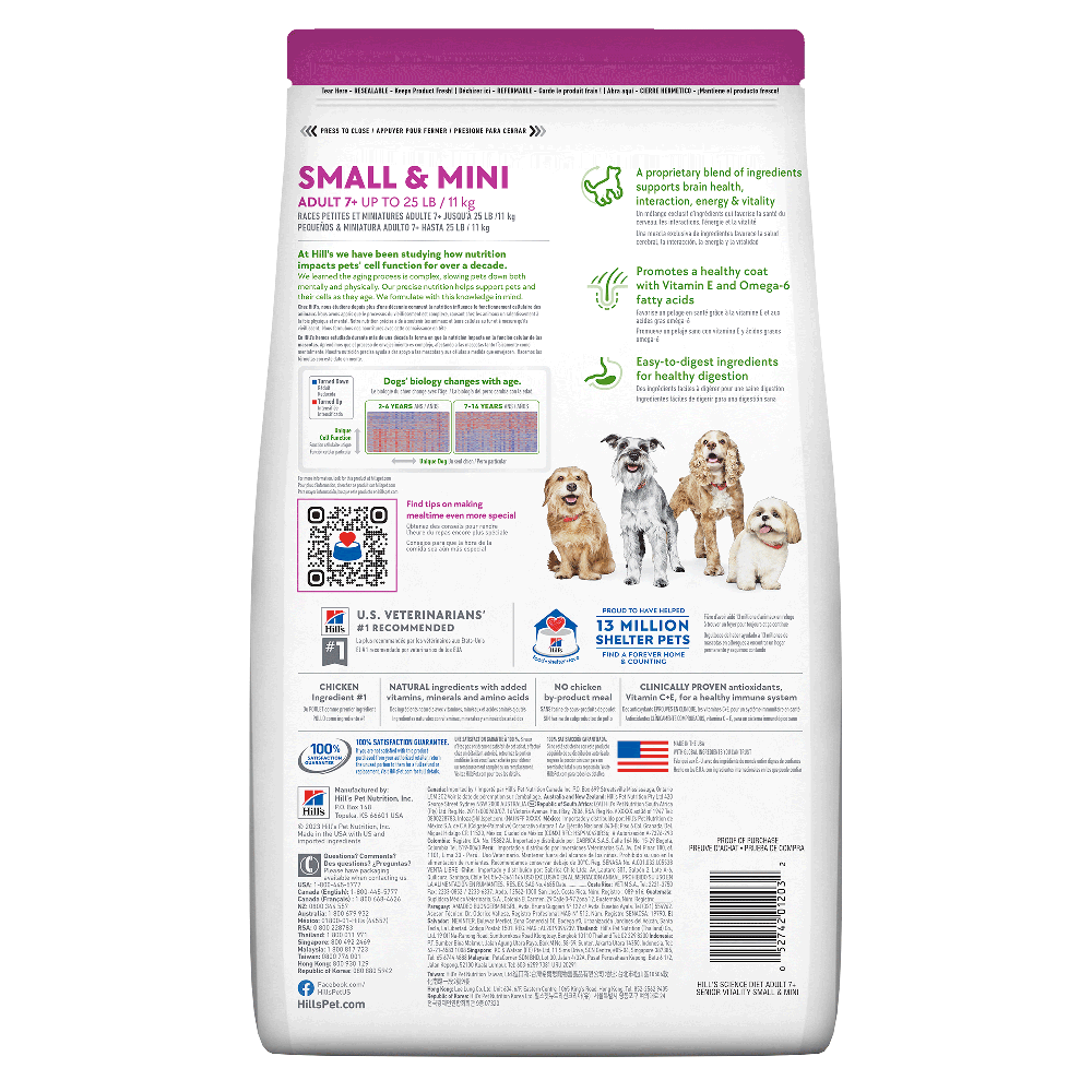 Hill's Science Diet Small & Mini Senior Vitality, alimento para perro senior raza pequeña y mini 1.6Kg