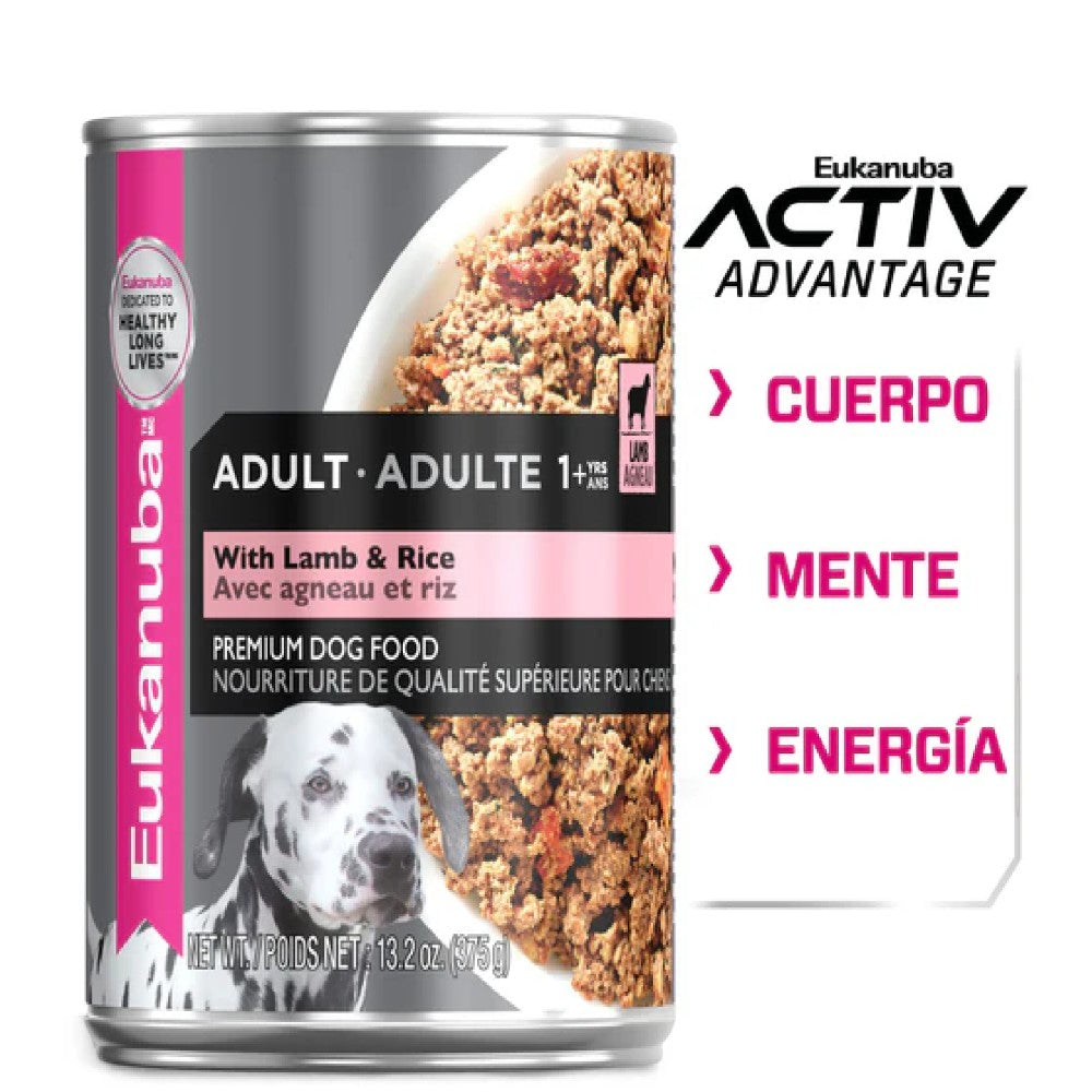 12 Latas Alimento Húmedo Perro Adulto Cordero y Arroz 370 gr