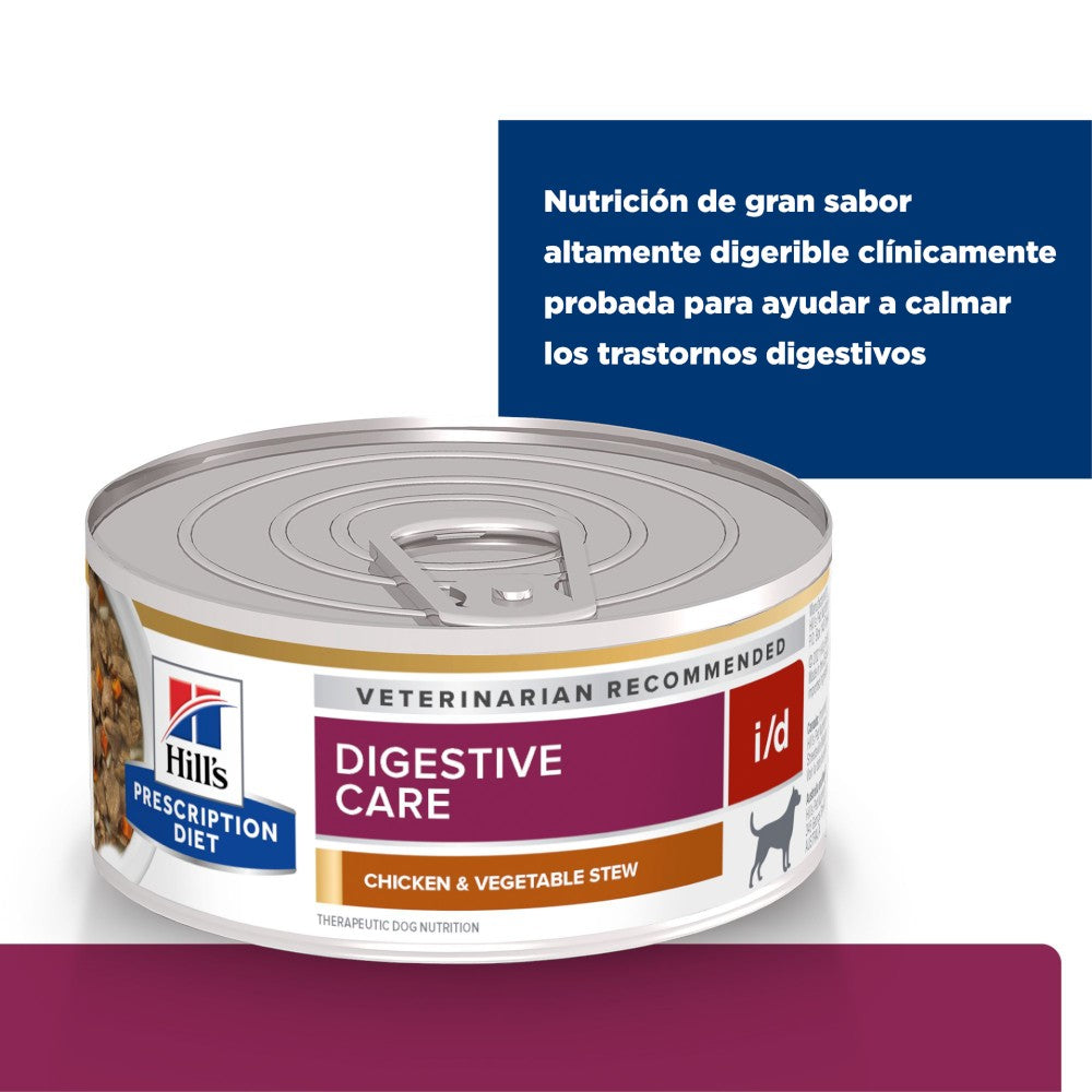 24 Latas Hill's Prescription i/d, Cuidado Digestivo Perro Estofado de Pollo y Vegetales 156 g