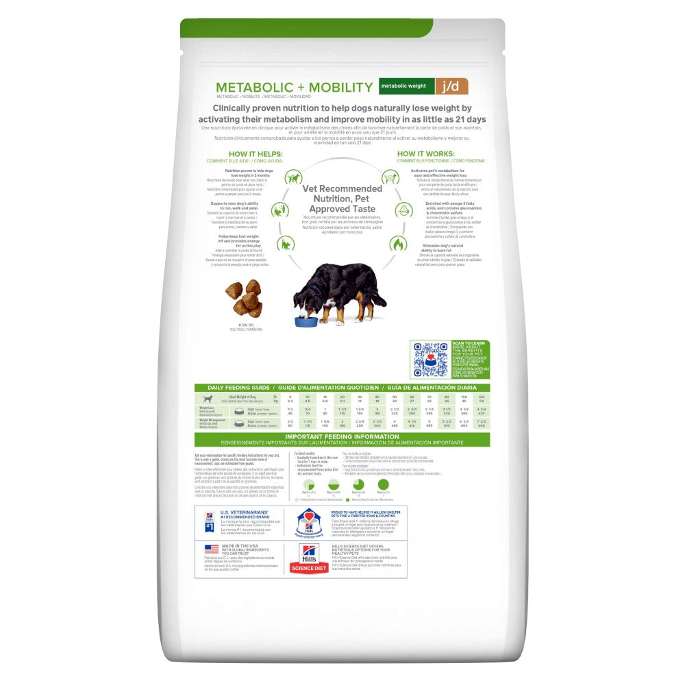 Hill's Prescription Diet Metabolic + j/d, Metabolic + Cuidado de Articulaciones, para Perro, 3.9 kg