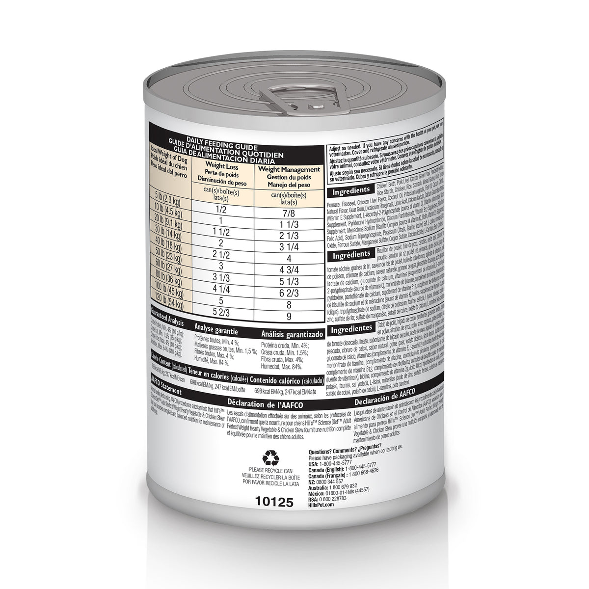 12 Latas Hill's Science Diet Perro Adulto Perfect Weight Sabor Estofado Pollo y Vegetales 354 g