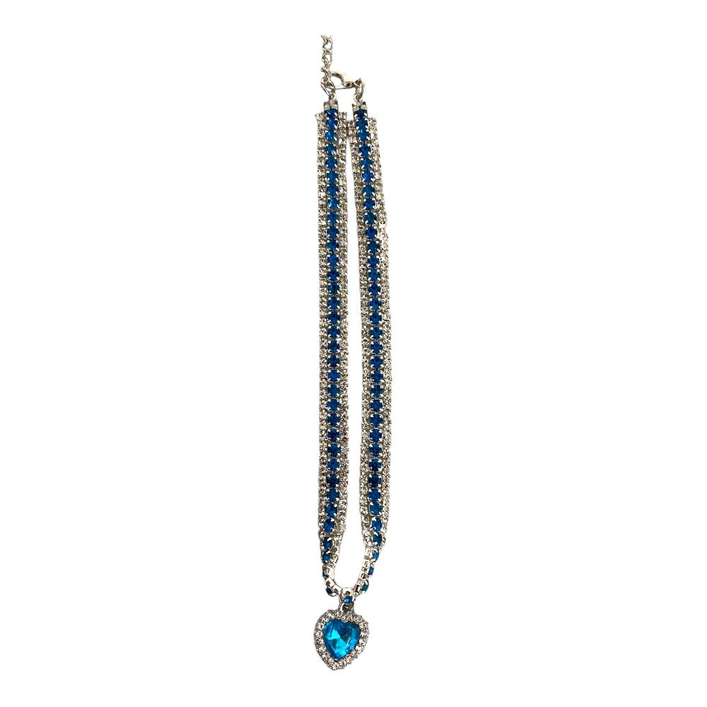 Collar con Dije de Corazón Color Azul L
