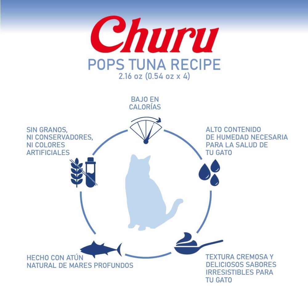 Premio Churu Gato Pops Atún, Puré Cremoso Bajo en Calorías, 4 Tubos