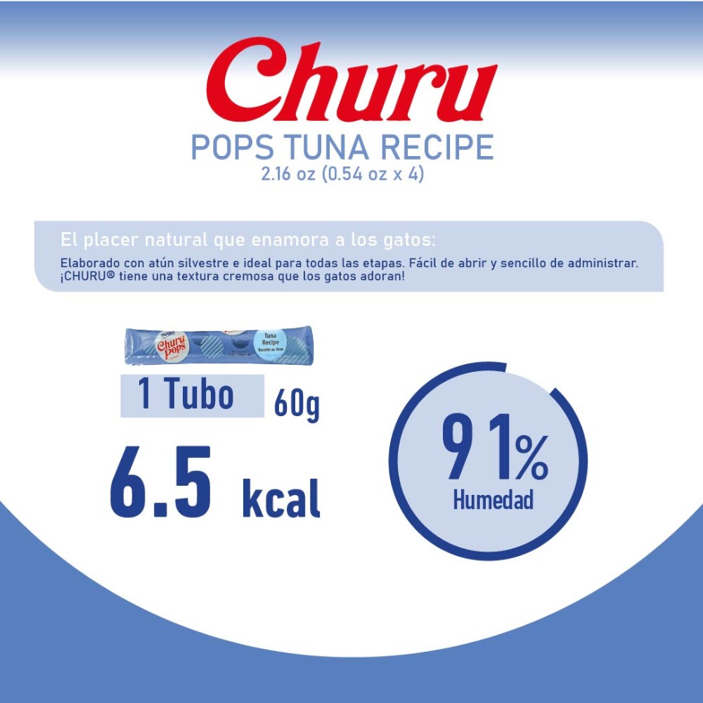 Caja de Premios Churu Gato Pops Atún, Puré Cremoso Bajo en Calorías, 6 Paquetes