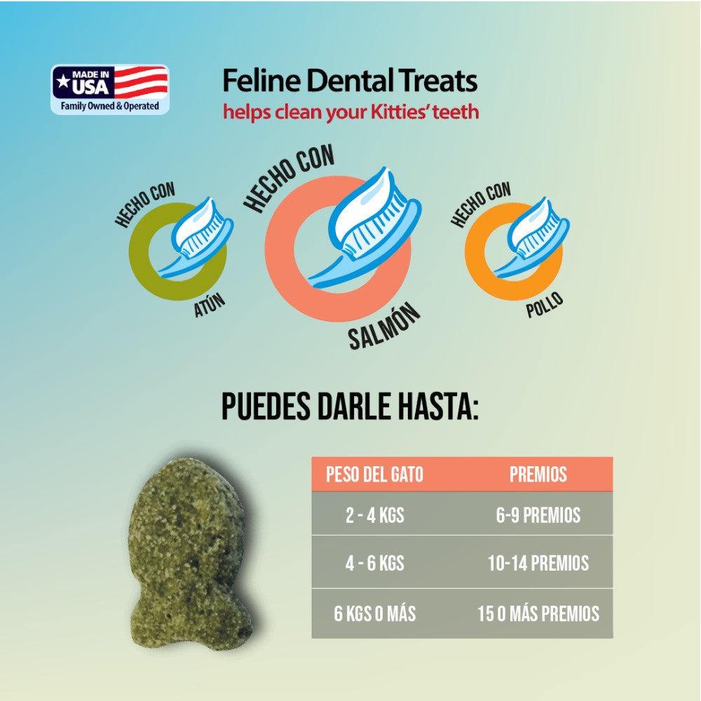 Premios para Gatos Dental Treats, Sabor Salmón, Dientes Limpios, Fresh Pack 312gr