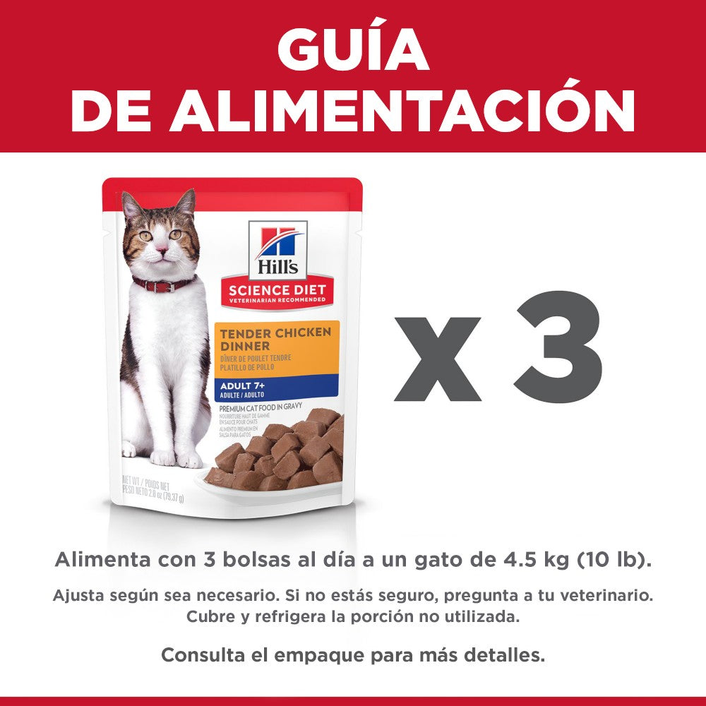 24 Hill's Science Diet Adult 7+, alimento húmedo en pouch para gato senior, platillo de pollo 79g