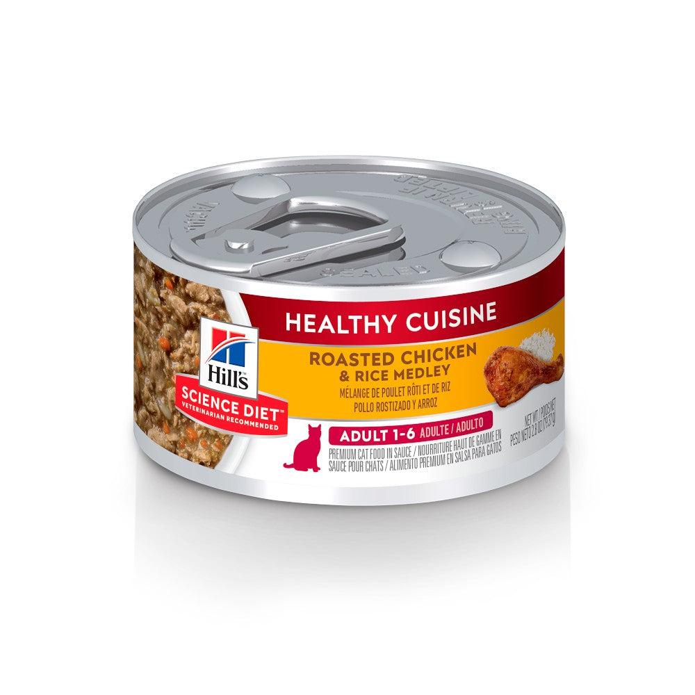 24 Latas Hill's Science Diet Adult Healthy Cuisine, Alimento húmedo en lata para gato adulto 79g