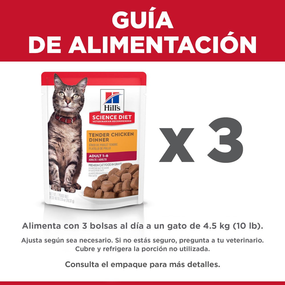 24 Hill's Science Diet Adult, alimento húmedo en pouch para gato adulto, platillo de pollo 79g