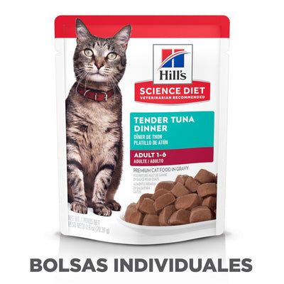 24 Hill's Science Diet Adult, alimento húmedo en pouch para gato adulto, platillo de atún 79g - AniMALL