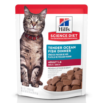 24 Hill's Science Diet Adult, alimento húmedo en pouch para gato adulto, platillo de pescado marino 79g - AniMALL