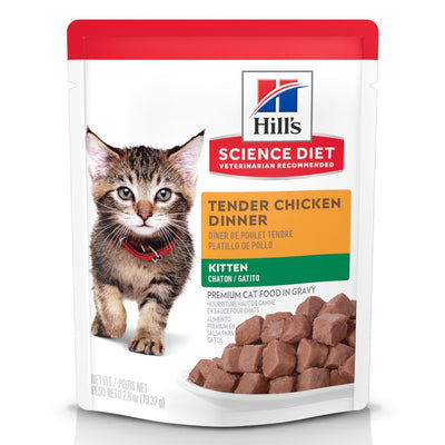 24 Hill's Science Diet Kitten, alimento saludable húmedo en pouch para gatito, platillo de pollo 79g