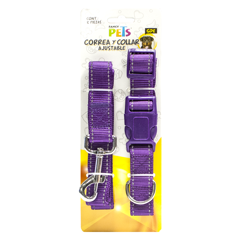 Collar Ajustable con Correa Grande de Nylon con Bandas Reflejantes para Perro, Fancy Pets