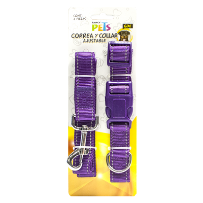 Collar Ajustable con Correa Grande de Nylon con Bandas Reflejantes para Perro, Fancy Pets