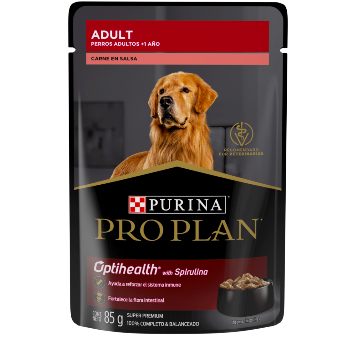 24 Pouches Pro Plan Perro Adulto Receta de Carne 85g.