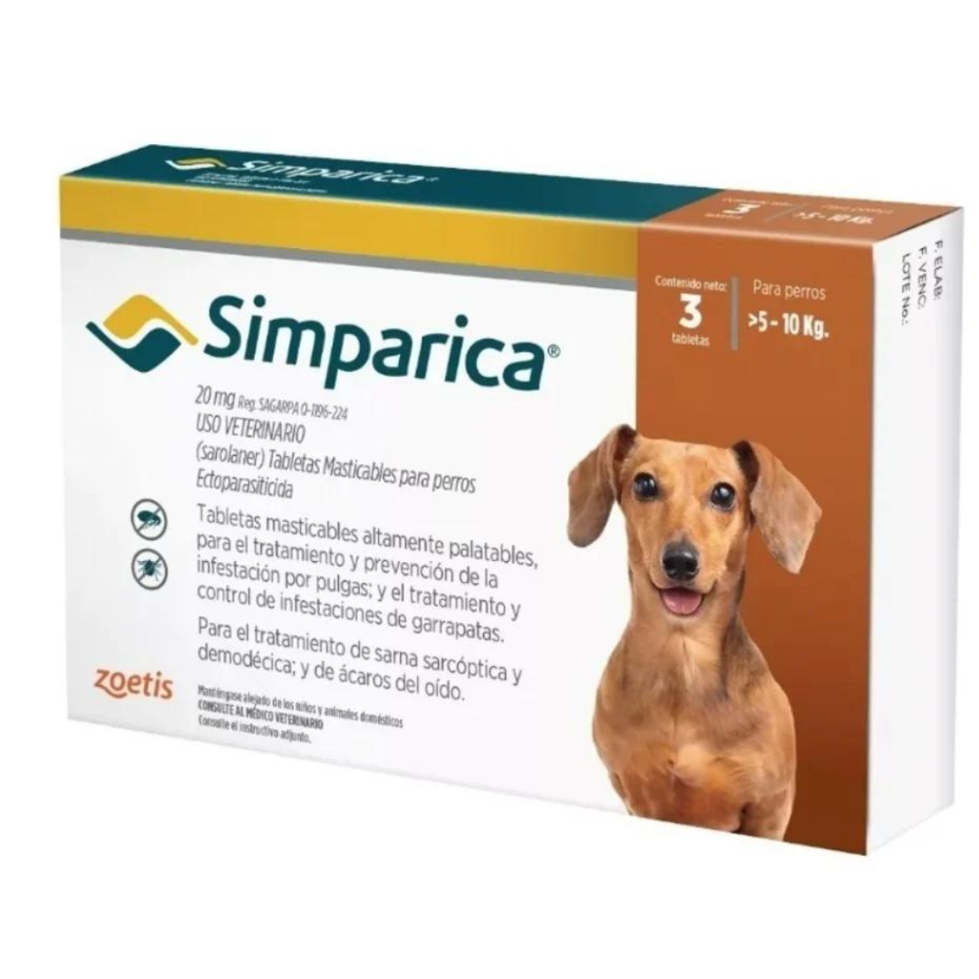 Simparica 3 Masticables 20 Mg 5 a 10 Kg