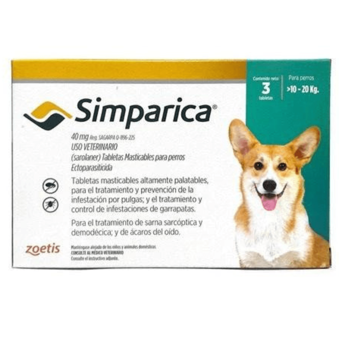 Simparica 3 Masticables 40 Mg 10 a 20 Kg