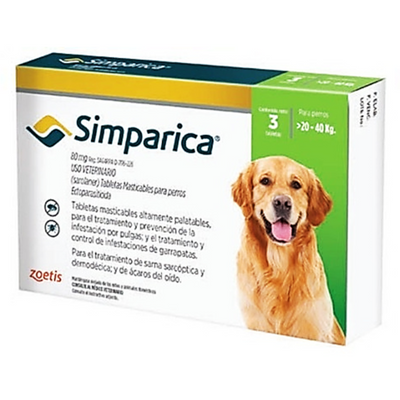 Simparica 3 Masticables 80 Mg 20 a 40 Kg