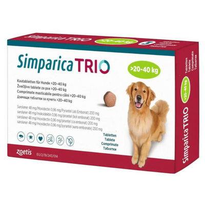 Simparica Trio 3 Masticables 48 mg 20 a 40 Kg