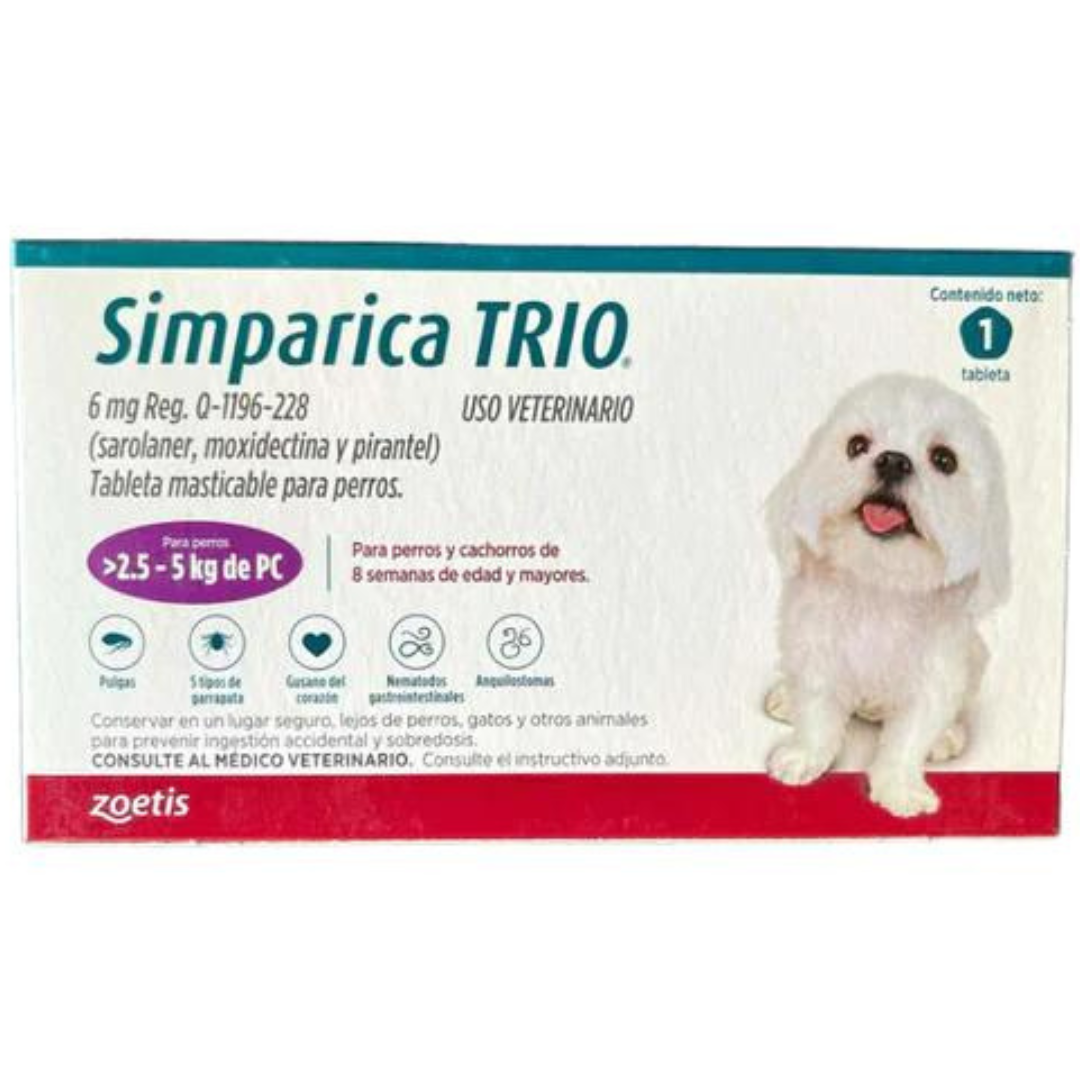 Simparica Trio 1 Masticable 6 mg 2.5 a 5 Kg