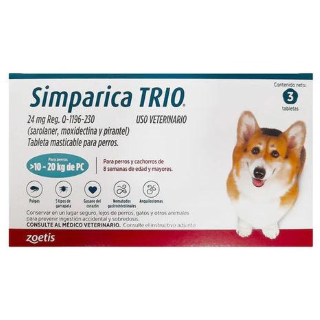 Simparica Trio 3 Masticables 24mg 10 a 20kg