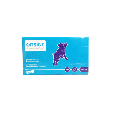 Onsior, Robenacoxib, 1 blíster con 7 comprimidos de 10mg c/u, Elanco.