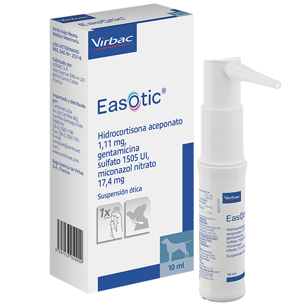 EasOtic, Antiinflamatorio y antimicrobiano, Suspensión Ótica de 10 ml, Virbac.