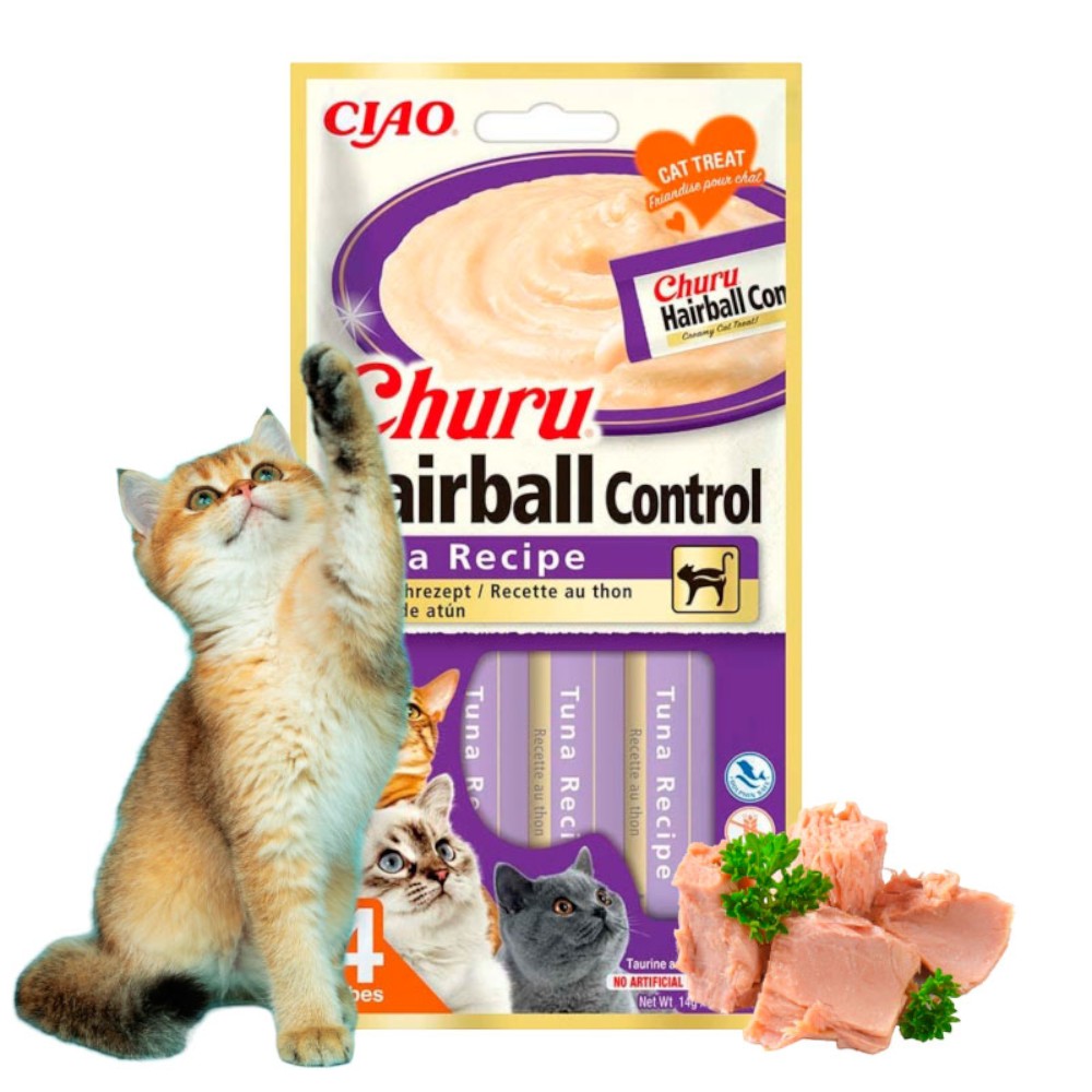 Churu Premios para Gato Atún Hairball 4 tubos de 14 gr