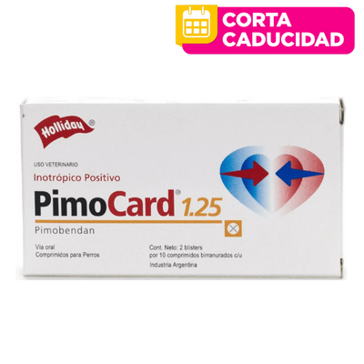 CORTA CADUCIDAD PimoCard 1.25 Pimobendan 2 blísters de 10 comprimidos Holliday (SE REQUIERE OBLIGATORIAMENTE RECETA CUANTIFICADA)