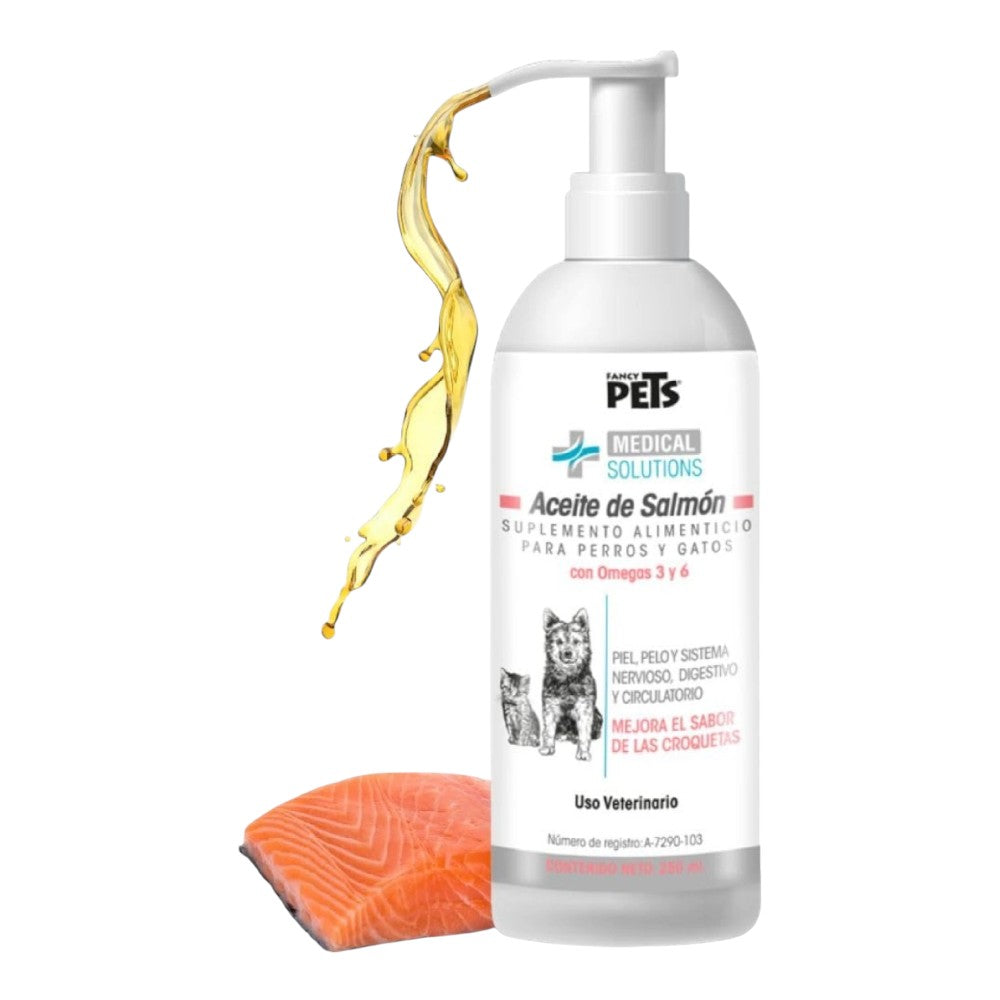 Fancy Pets Aceite de Salmón para Gatos 250 ml Suplemento Alimenticio para Perros con Omega 3 y 6