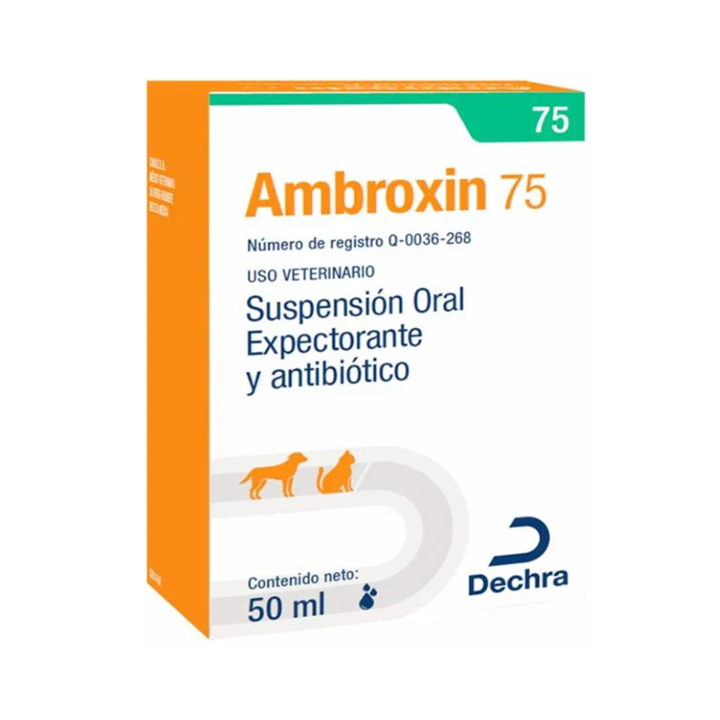 Ambroxin 75 Suspensión Oral Expectorante y Antibiotico 50 ml Dechra