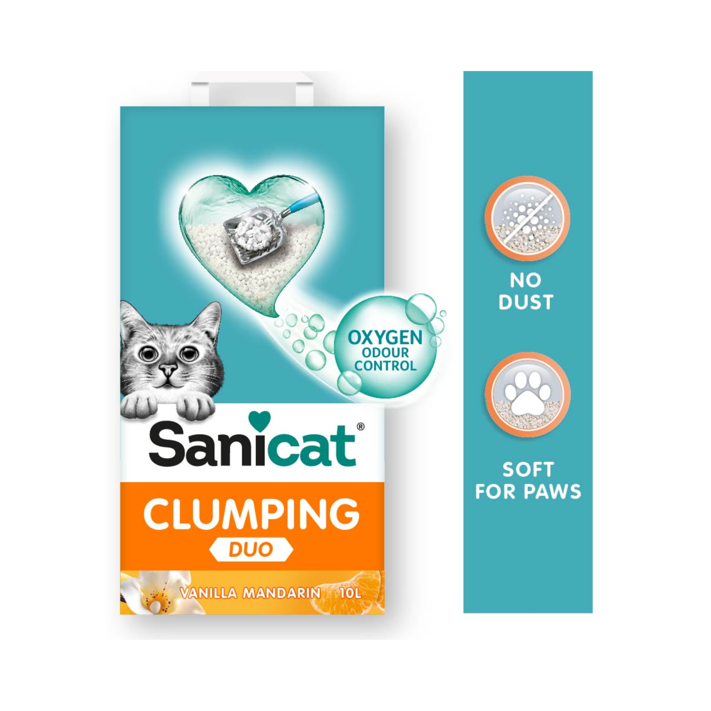 Arena para Gato Sanicat Clumping White Duo Vainilla Mandarina 10 Litros