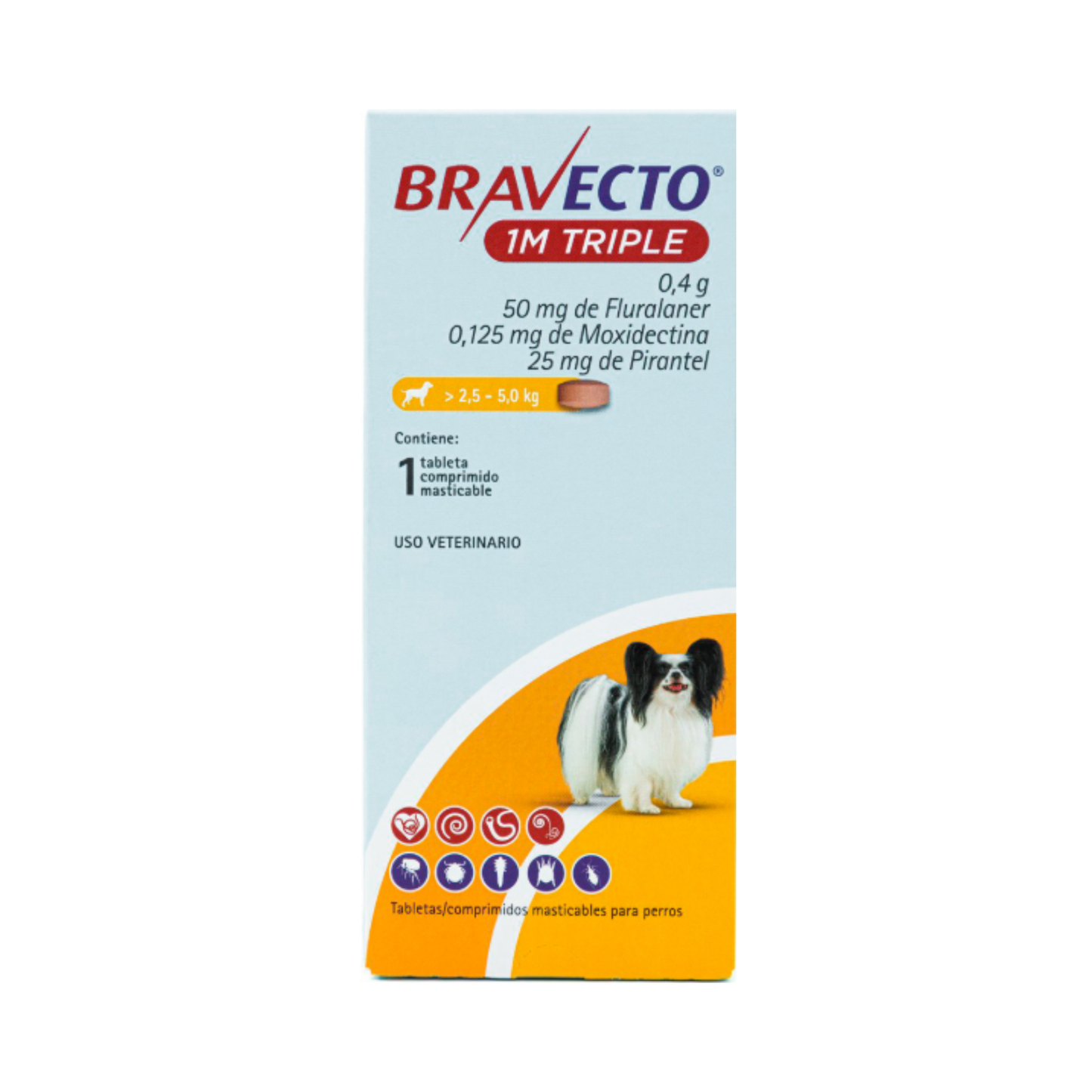 Bravecto 1M Triple 50 mg para Perros de 2.5-5 Kg 1 Tableta Masticable