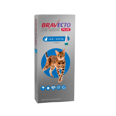 Bravecto Plus Gatos 250 mg 2.8 a 6.25 kg Pipeta 0.89 ml