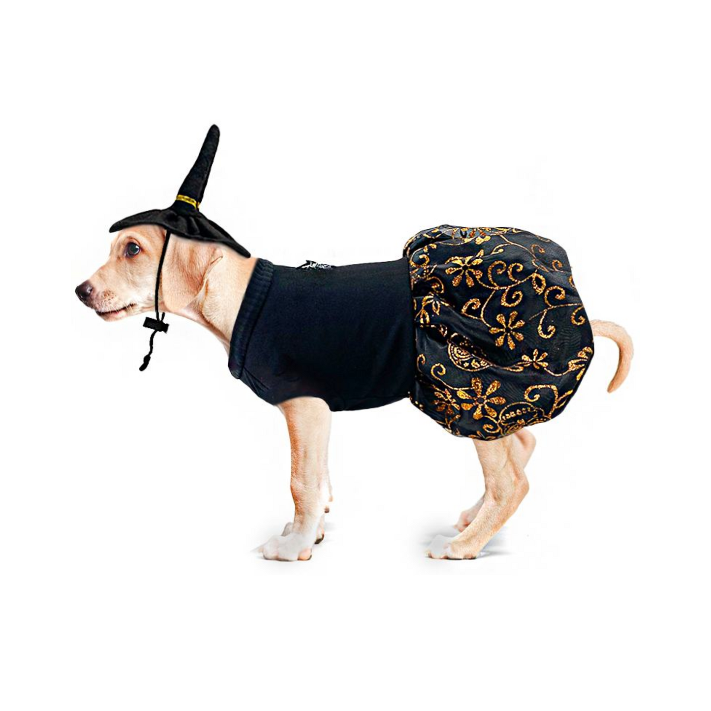 CATM Disfraz de Bruja Color Negro con Diseño de Flores Naranja para Mascota Talla 3