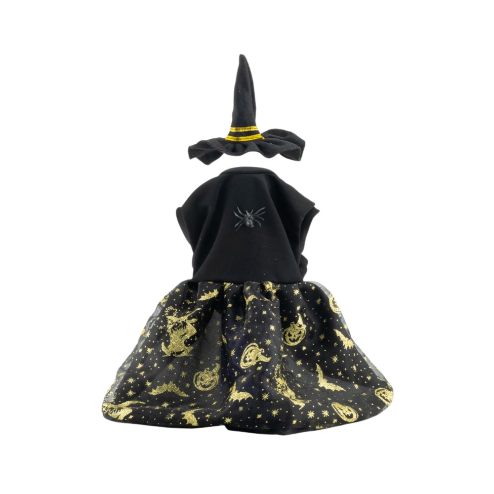 CATM Disfraz de Bruja Color Negro con Dorado para Mascota Talla 6