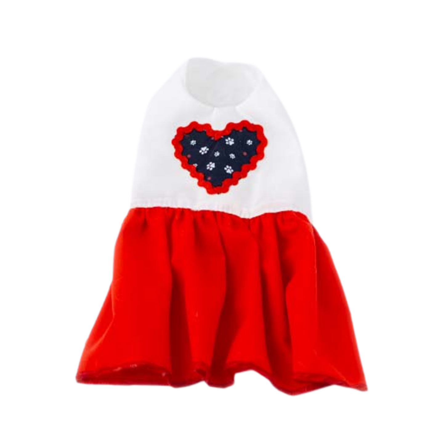 CATM Vestido Color Blanco de Corazon con Falda Roja  Talla 5