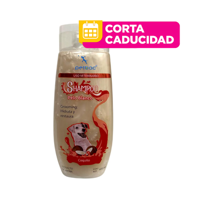 CORTA CADUCIDAD Petbac Shampoo para pelo blanco perros Aroma Coquito 400 ml