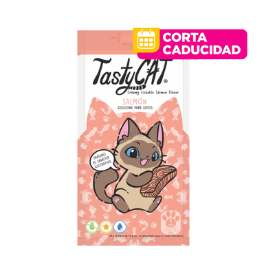 CORTA CADUCIDAD 24/07/2026 Premios para Gato Tasty Cat Salmon Bolsa con 4 Tubos de 15 g c/u