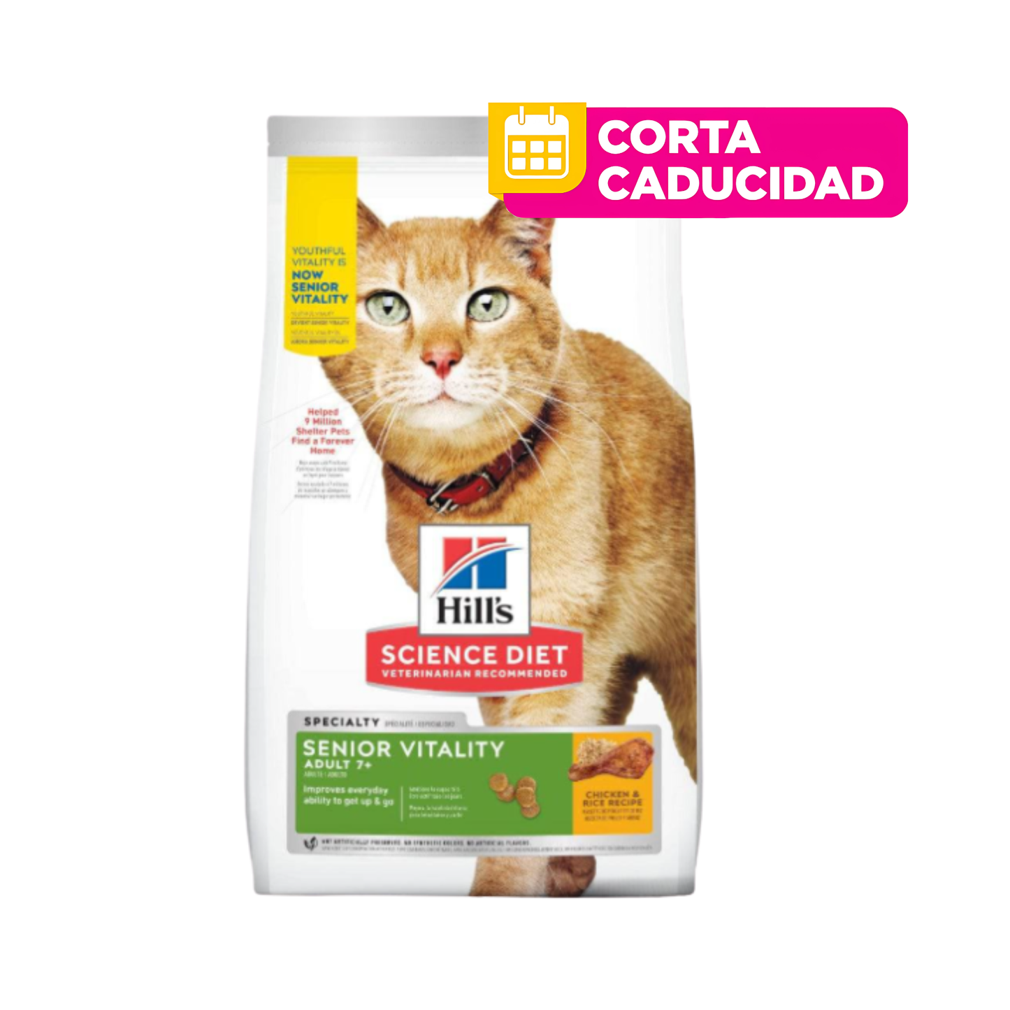 CORTA CADUCIDAD 31/08/2026 Hill's Science Diet Senior Vitality, Alimento para Gato Senior, Sabor Pollo 1.4Kg