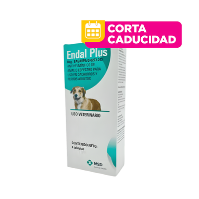 CORTA CADUCIDAD 31/05/2026 MSD Endal Plus Para Perro Cachorro Y Adulto Con 4 Tabletas