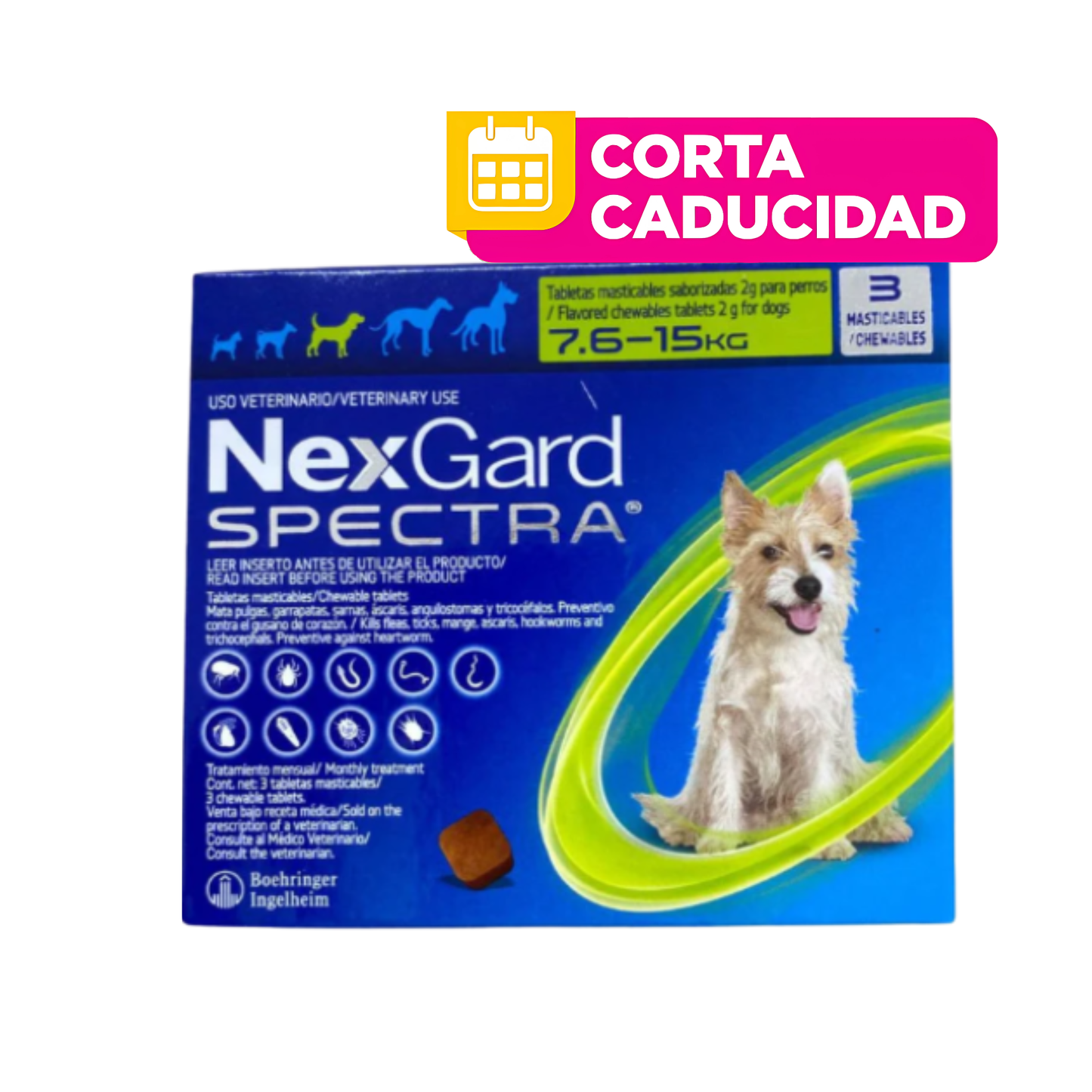 CORTA CADUCIDAD 31/05/2026 Nexgard Spectra 3 Tabletas 7.6 a 15 kg