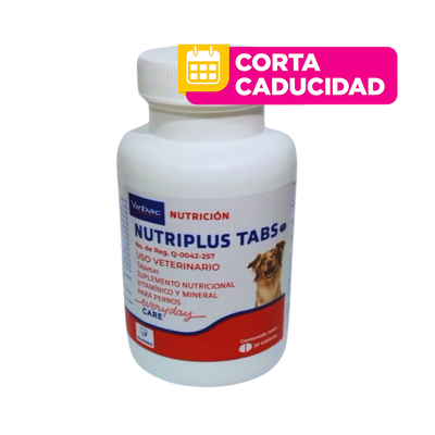 CORTA CADUCIDAD 31/05/2026 Nutriplus Tabs, Suplemento Nutricional para Perros, Frasco con 30 Tabletas, Virbac