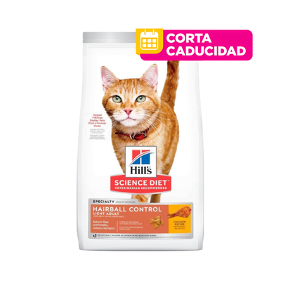 CORTA CADUCIDAD 31/07/2026 Hill's Science Diet Hairball Control Light Alimento Bajo en Calorías para Control Bolas de Pelo 3.2Kg