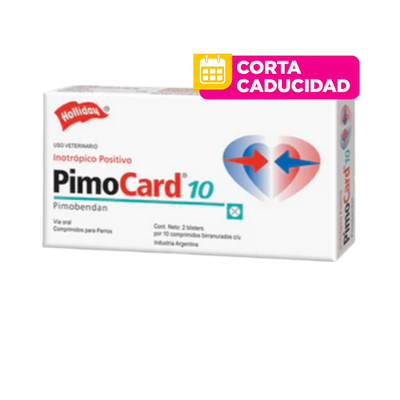 CORTA CADUCIDAD 31 Ago 2026 - PIMOCARD 10 MG., CAJA DE 2 BLISTER CON 10 COMPRIMIDOS C/U, HOLLIDAY