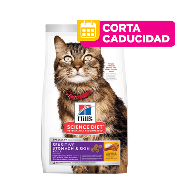 CORTA CADUCIDAD Hill's Science Diet Sensitive Skin and Stomach, Alimento para Gato Adulto Piel y Estómago Sensible 3.2Kg