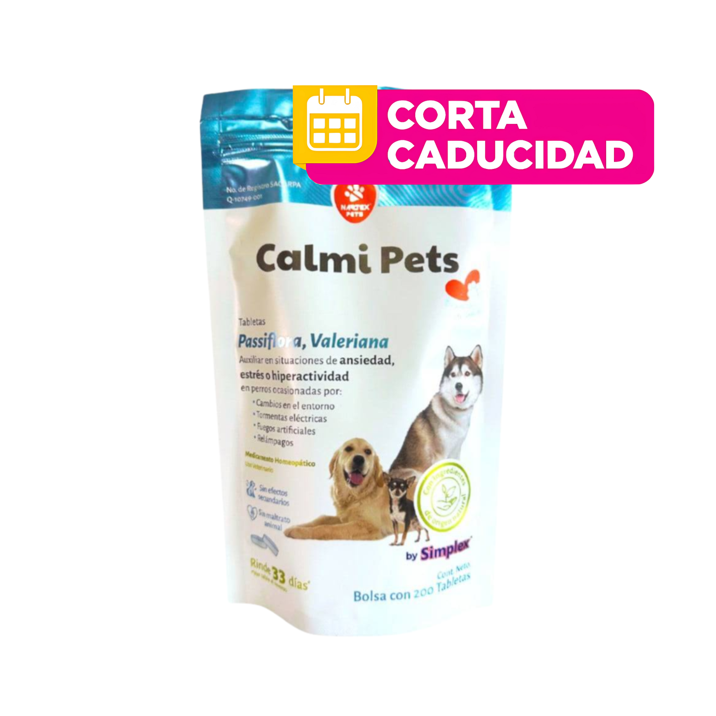 CORTA CADUCIDAD 01/03/2026 Nártex Calmi Pets 200 Tabletas Ansioliticos para Perros